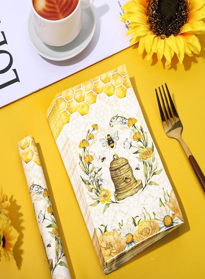 JarThenaAMCS مناديل ضيوف JarThenaAMCS، 80 قطعة، بنقشة زهور النحل، ألوان مائية، بنقشة نحل العسل، مناديل ورقية للاستخدام مرة واحدة، بنقشة خلية النحل، مناسبة للعشاء، منشفة يد، مثالية لحفلات الربيع والصيف، وحفلات استقبال المولود، وأعياد الميلاد. - Image 5